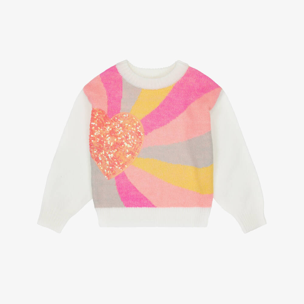 Billieblush-Girls White & Pink Sequin Heart Sweater | Childrensalon Outlet