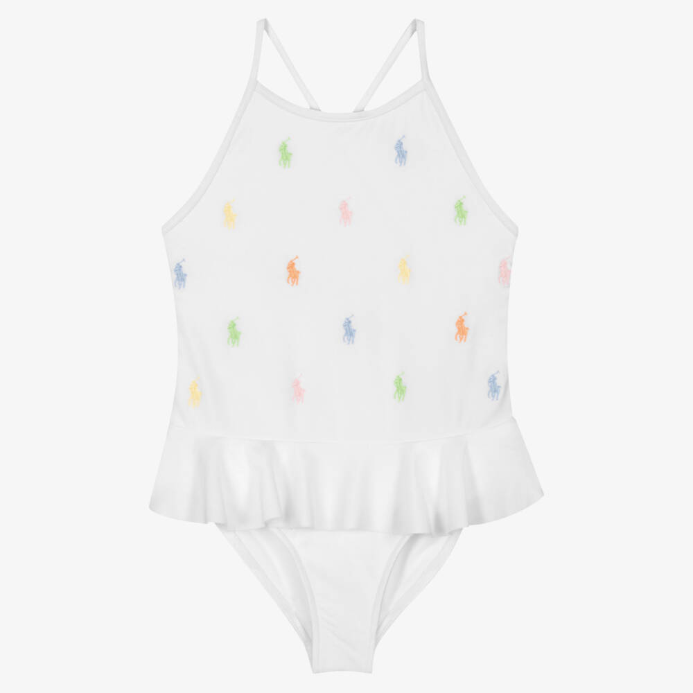 Polo Ralph Lauren-مايوه أبيض للبنات بطبعة حصان | Childrensalon Outlet