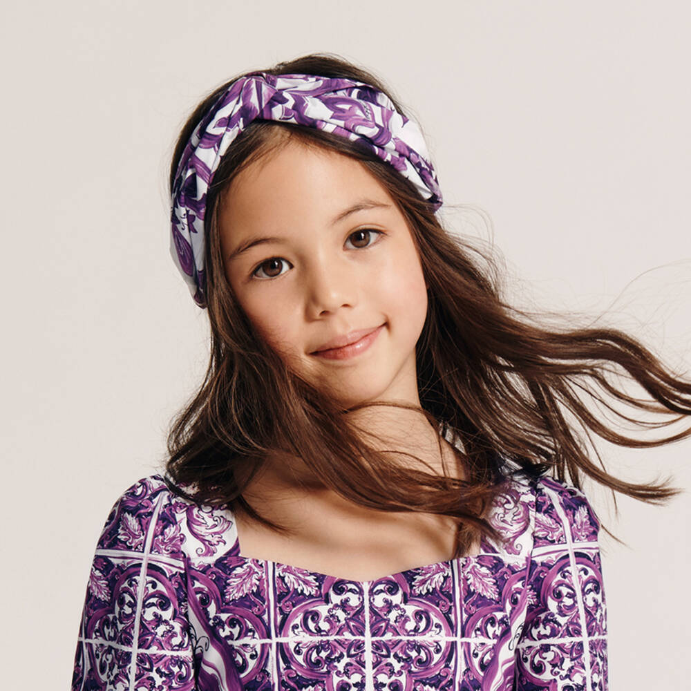 Dolce & Gabbana-Повязка на голову из пурпурного хлопка Majolica для девочек | Childrensalon Outlet