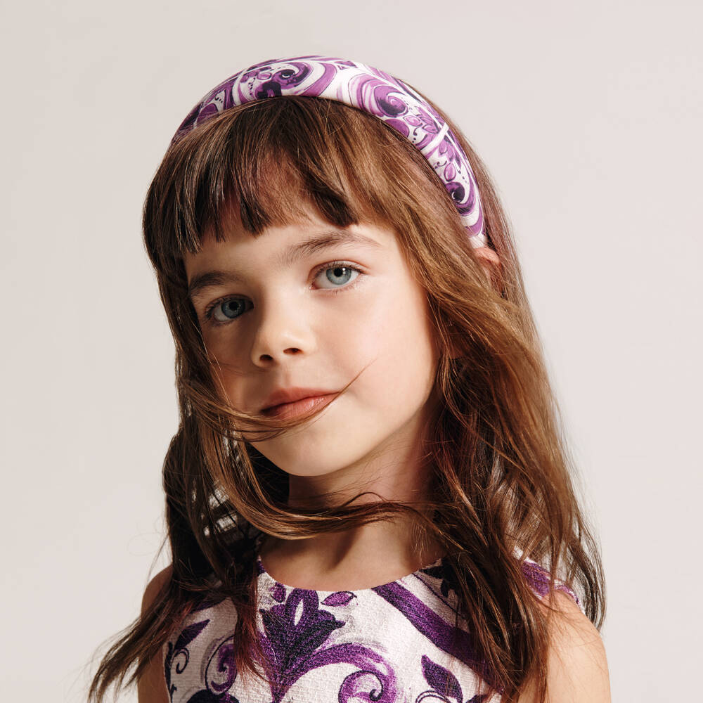 Dolce & Gabbana-Girls White & Purple Majolica Print Hairband | Childrensalon Outlet