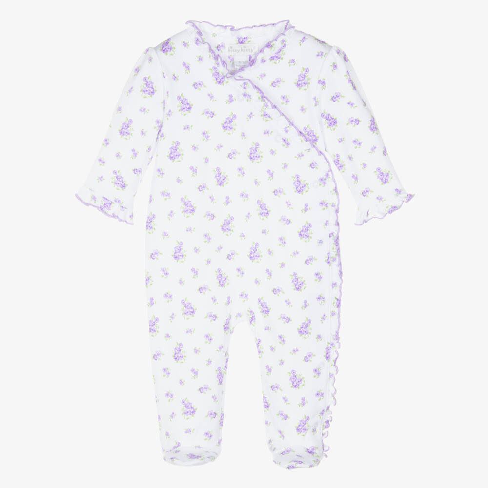 Kissy Kissy-Girls White & Purple Roses and Blooms Pima Cotton Babygrow | Childrensalon Outlet