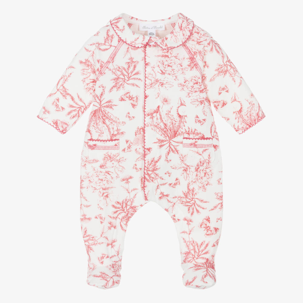 Tartine et Chocolat-Girls White & Red Cotton Floral Print Babygrow | Childrensalon Outlet