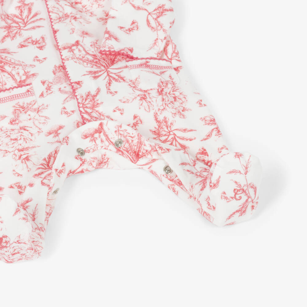 Tartine et Chocolat-Girls White & Red Cotton Floral Print Babygrow | Childrensalon Outlet