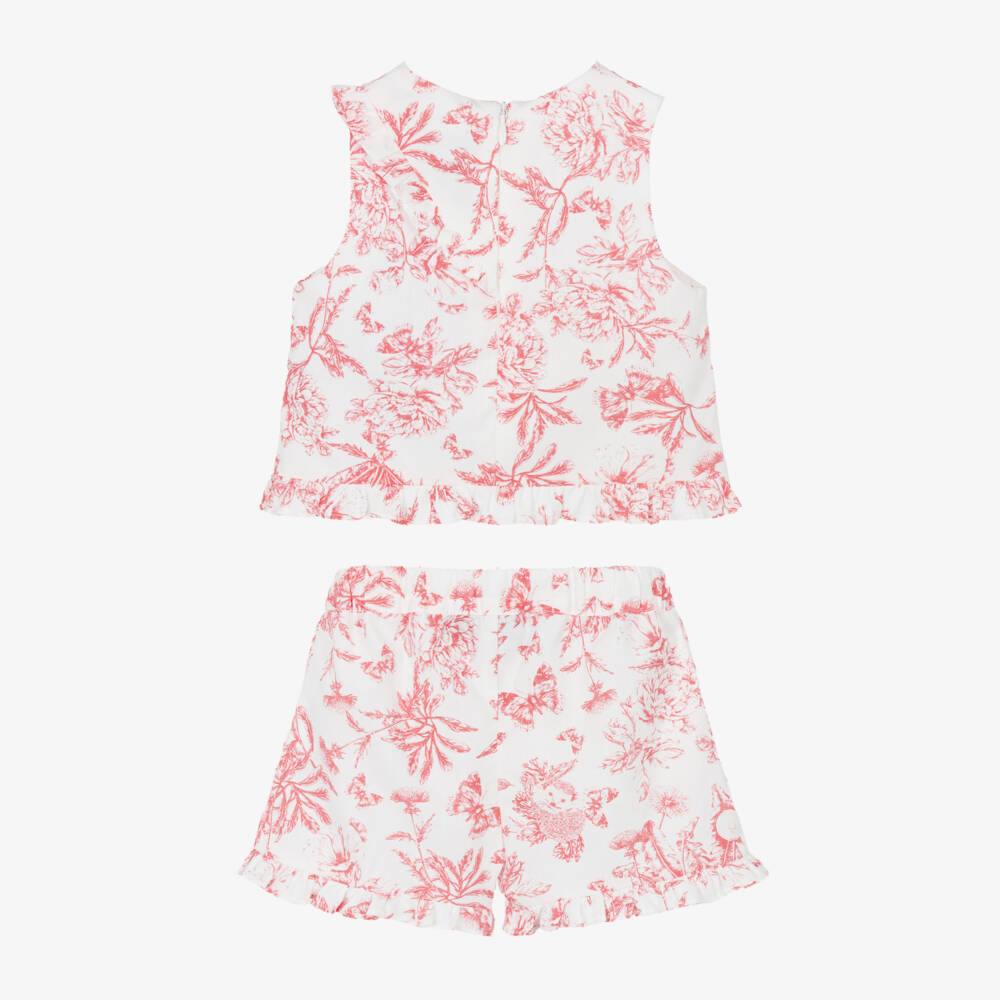 Tartine et Chocolat-Girls White & Red Floral Cotton Ruffle Shorts Set | Childrensalon Outlet