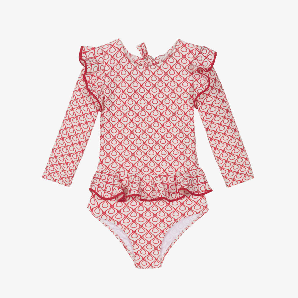 Nessi Byrd-Купальник с оборками красно-белый для девочек | Childrensalon Outlet
