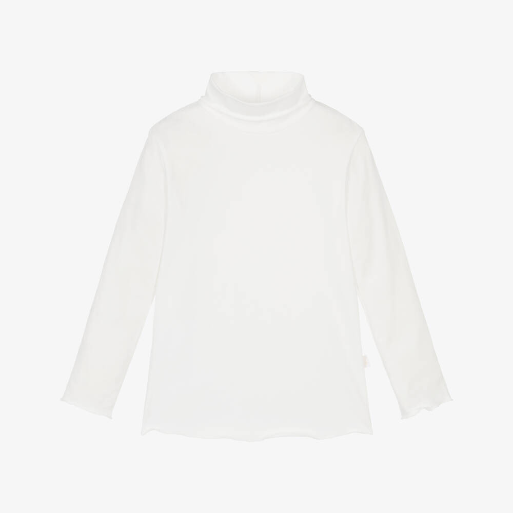 Il Gufo-Girls White Roll Neck Cotton Top with Long Sleeves | Childrensalon Outlet