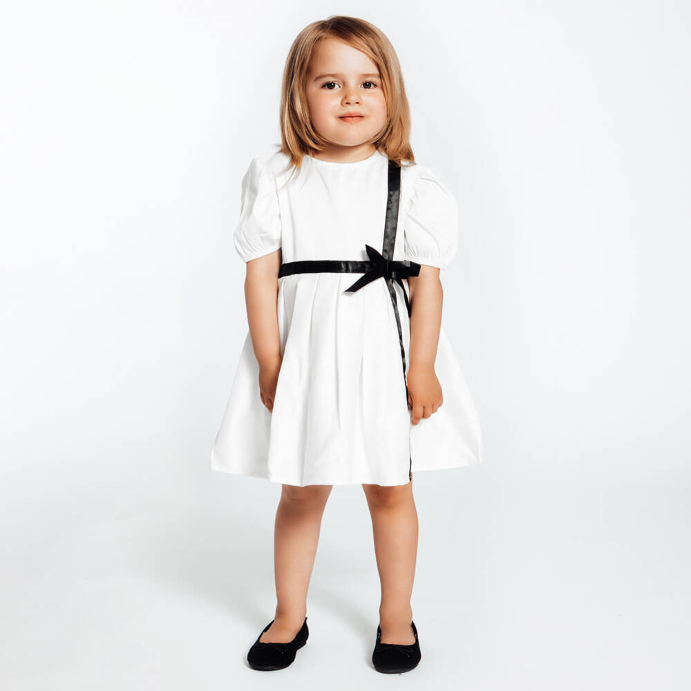 The Tiny Universe-Girls White Satin Bow Dress | Childrensalon Outlet