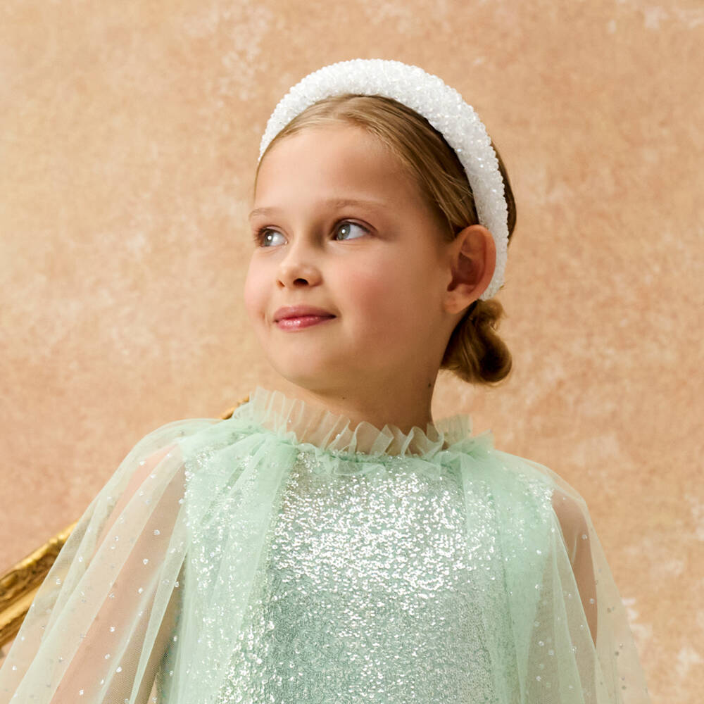 Junona-Girls White Satin & Crystal Bead Hairband | Childrensalon Outlet