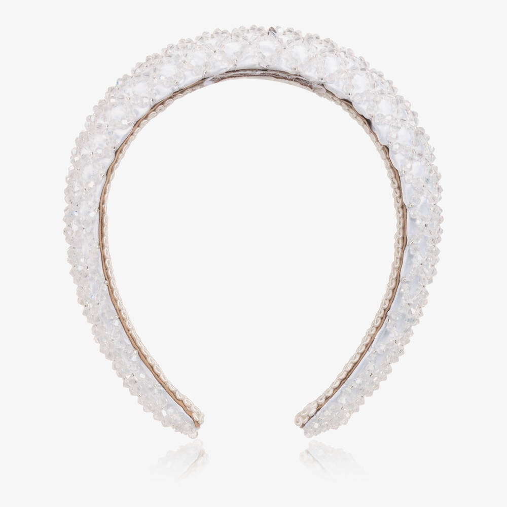 Junona-Girls White Satin & Crystal Bead Hairband | Childrensalon Outlet