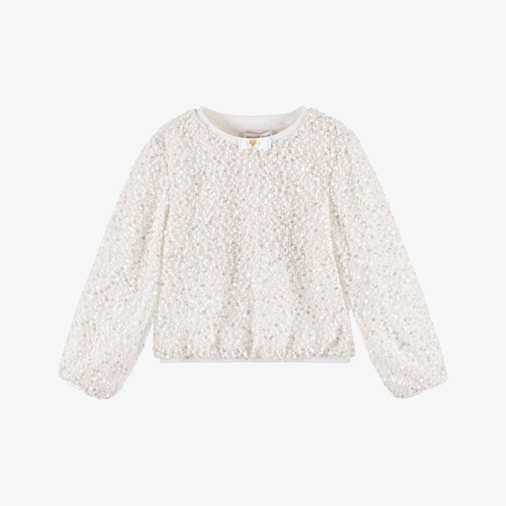 Angel's Face-Girls White Sequin Embellished Bouclé Sweatshirt | Childrensalon Outlet