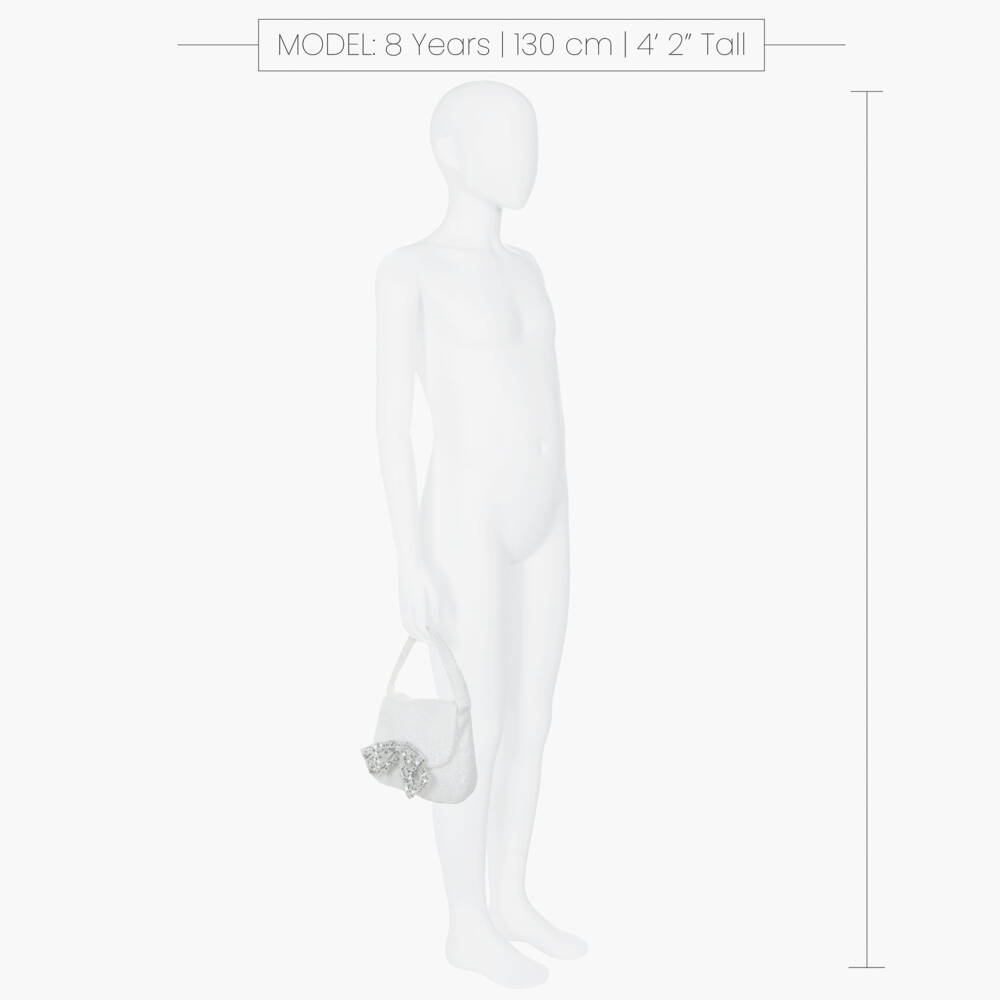 Patachou-Girls White Sequinned Tulle Bag with Silver Bow (16cm) | Childrensalon Outlet