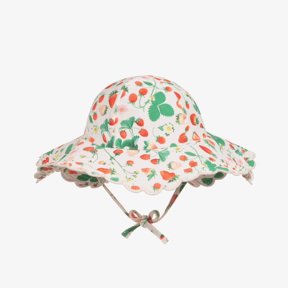 Molo-Girls White Strawberry Sun Hat (UPF50+) | Childrensalon Outlet