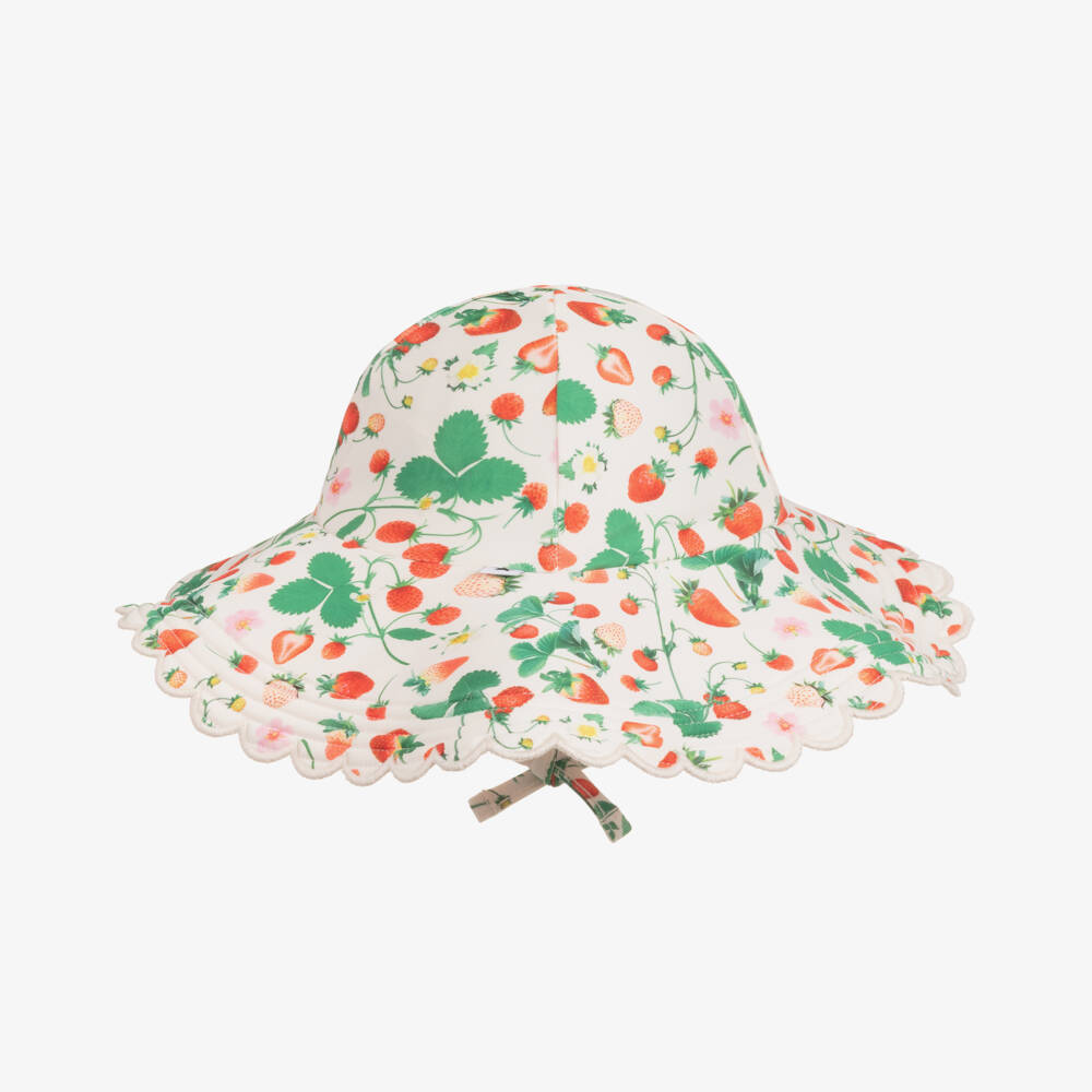 Molo-Girls White Strawberry Sun Hat (UPF50+) | Childrensalon Outlet