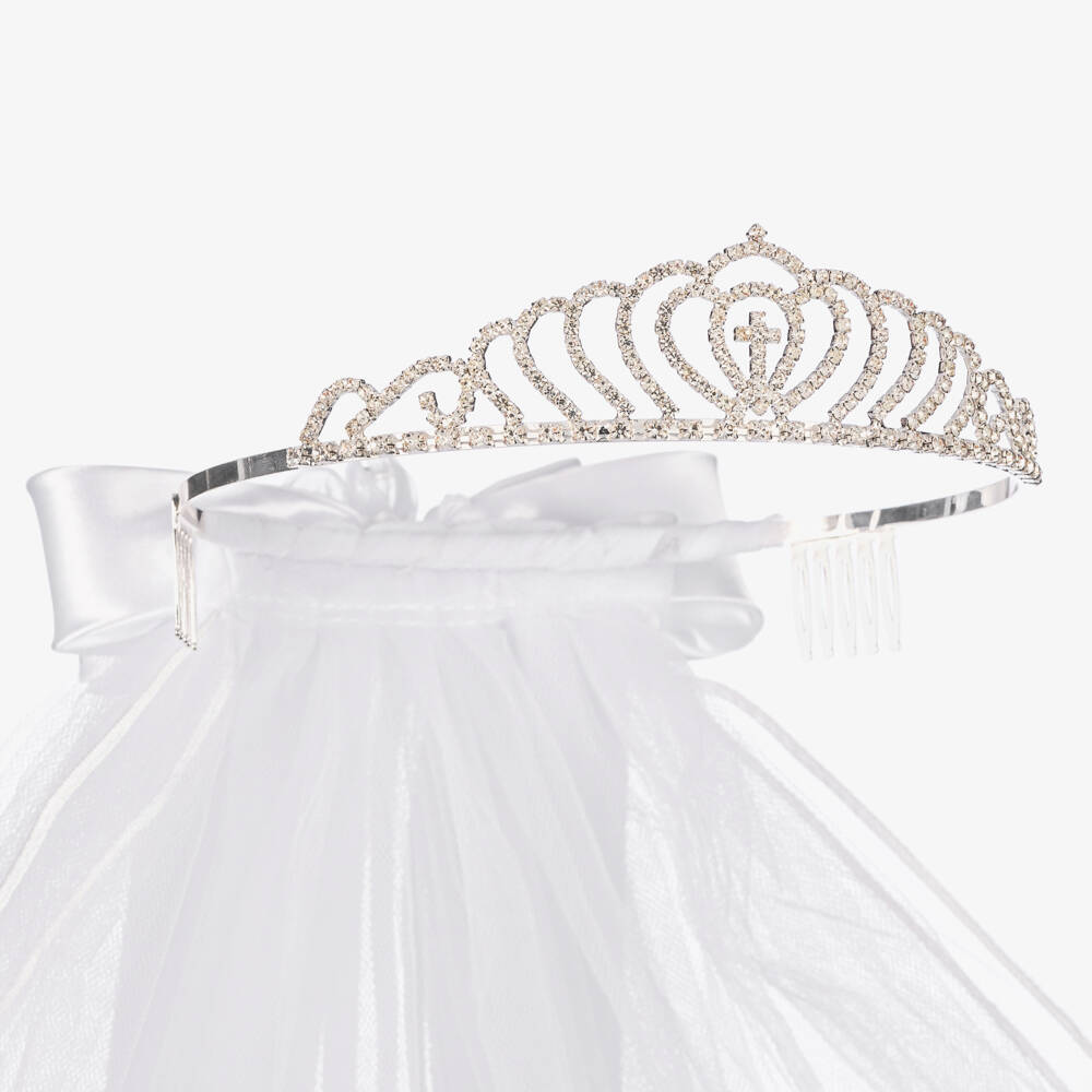 Sevva-Girls White Tulle & Diamanté Tiara | Childrensalon Outlet