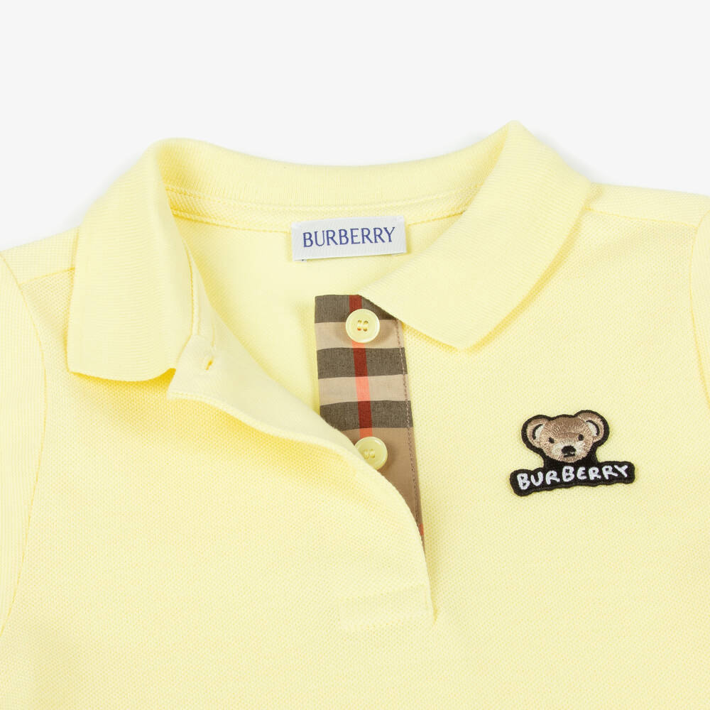Burberry-Girls Yellow Belted Cotton Polo Dress | Childrensalon Outlet
