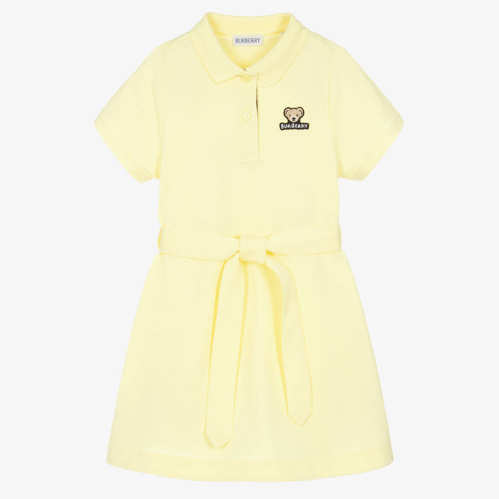 Burberry-Girls Yellow Belted Cotton Polo Dress | Childrensalon Outlet