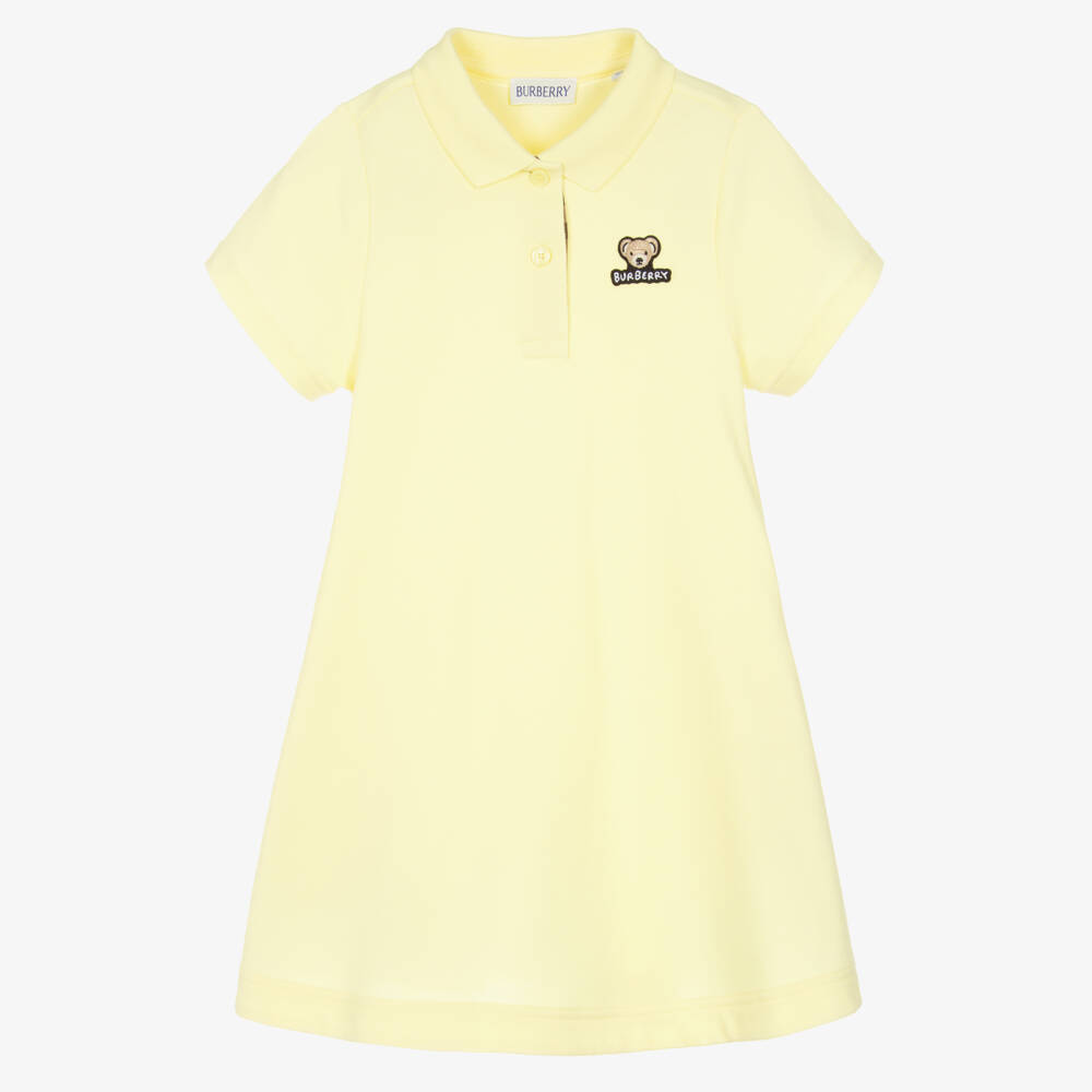 Burberry-Girls Yellow Belted Cotton Polo Dress | Childrensalon Outlet