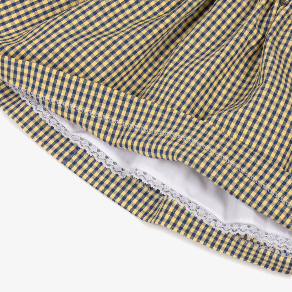 Foque-Girls Yellow & Blue Cotton Gingham Dress | Childrensalon Outlet