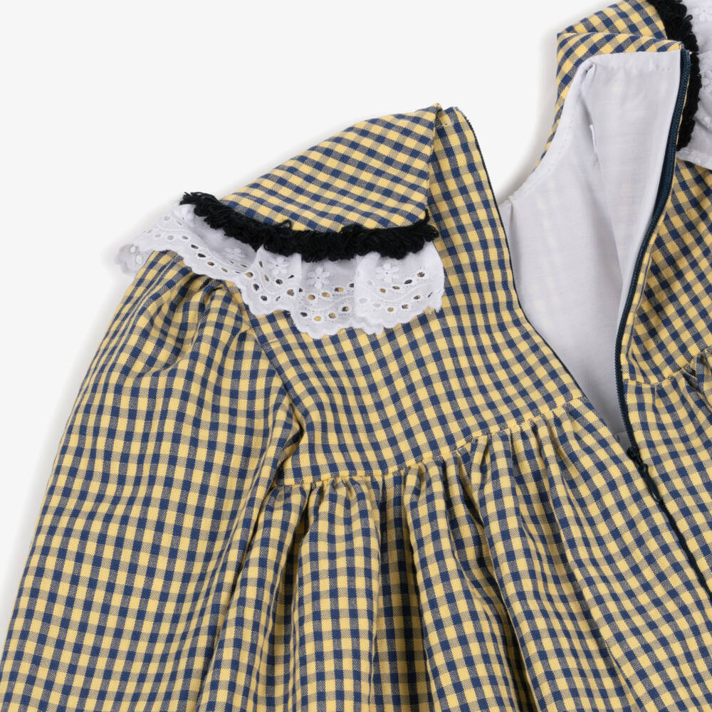 Foque-Girls Yellow & Blue Cotton Gingham Dress | Childrensalon Outlet