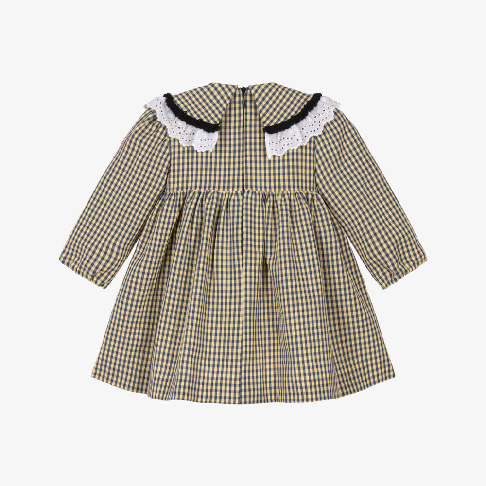 Foque-Girls Yellow & Blue Cotton Gingham Dress | Childrensalon Outlet