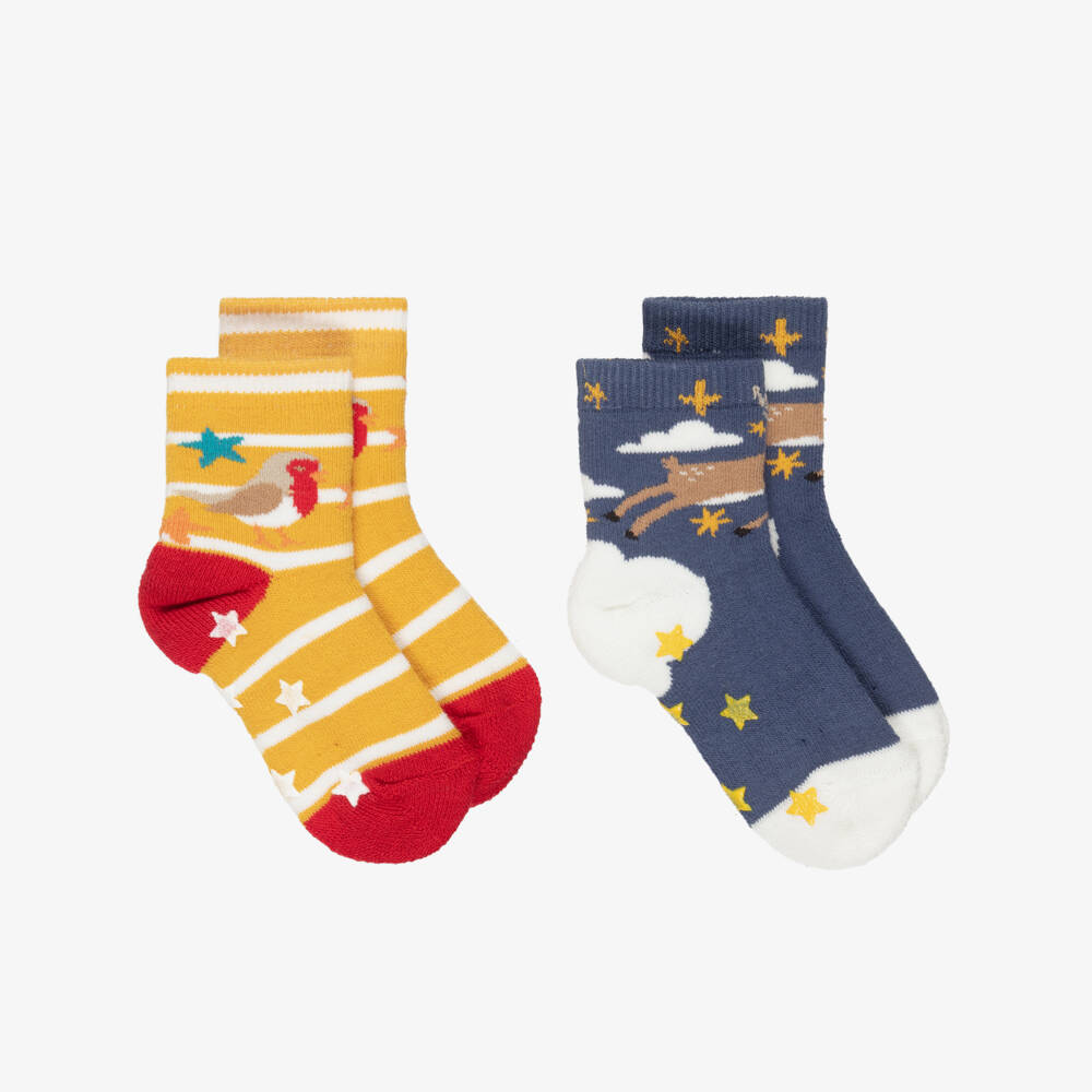 Frugi-Girls Yellow & Blue Cotton Grippy Socks (2 Pack) | Childrensalon Outlet