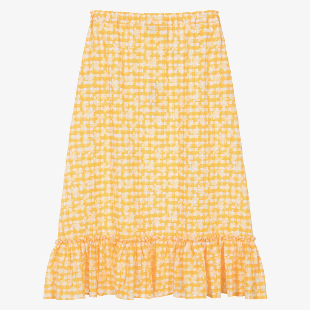 Vilebrequin-Girls Yellow Cotton Gingham Turtle Logo Skirt | Childrensalon Outlet