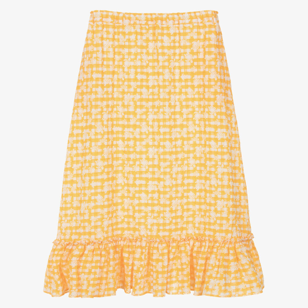 Vilebrequin-Girls Yellow Cotton Gingham Turtle Logo Skirt | Childrensalon Outlet