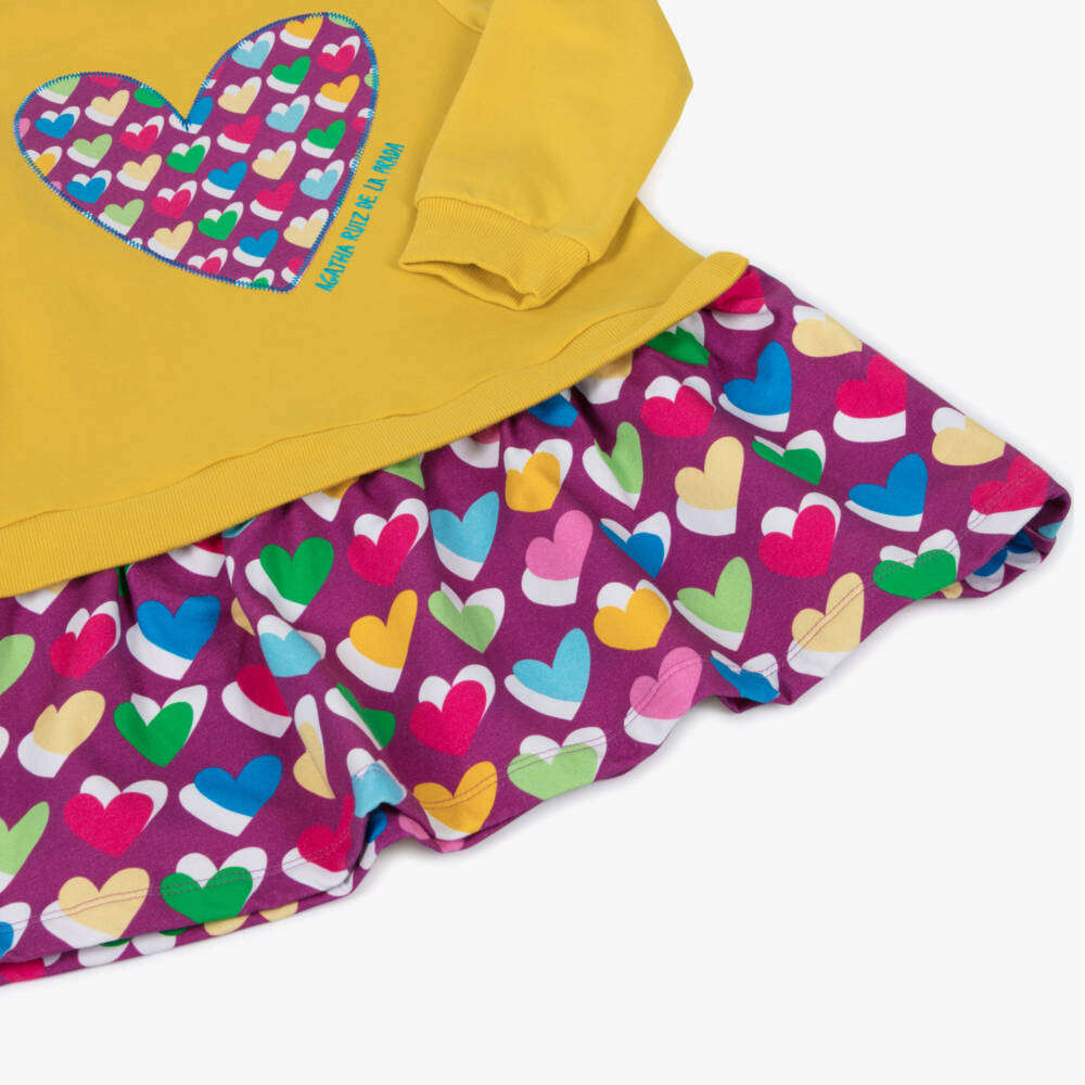 Agatha Ruiz de la Prada-Girls Yellow Cotton Sweatshirt Dress with Logo Heart | Childrensalon Outlet