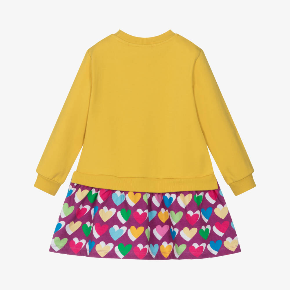 Agatha Ruiz de la Prada-Girls Yellow Cotton Sweatshirt Dress with Logo Heart | Childrensalon Outlet