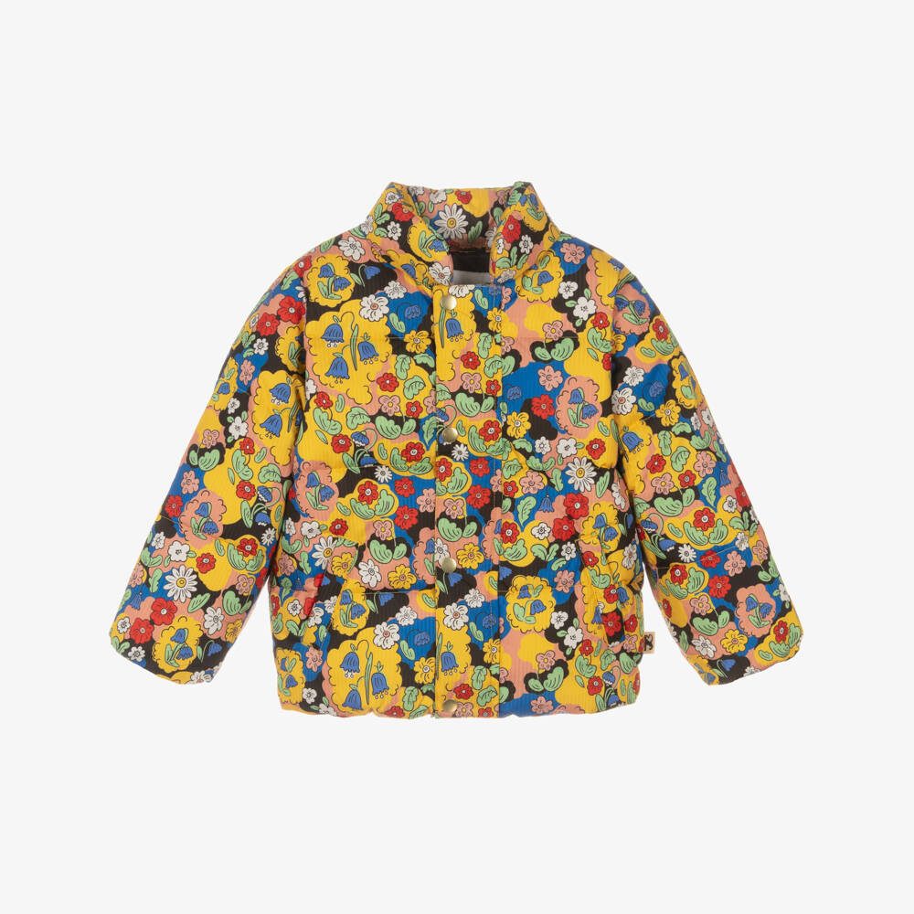 Mini Rodini-Girls Yellow Floral Print Puffer Jacket | Childrensalon Outlet