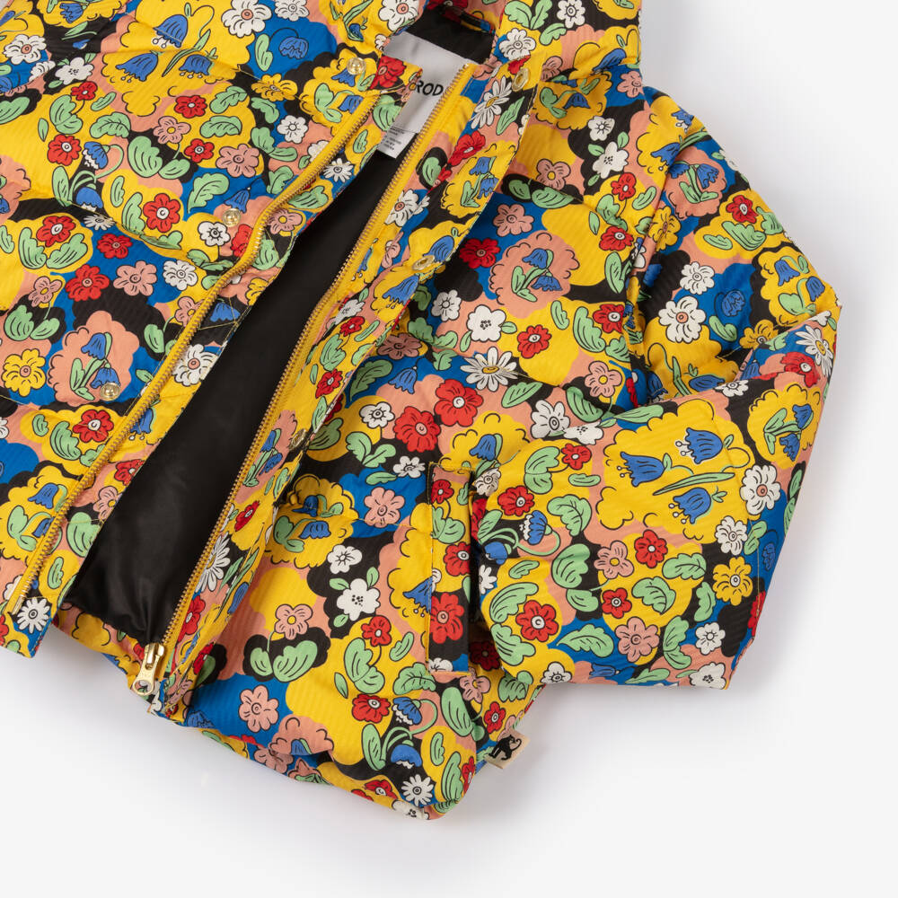 Mini Rodini-Girls Yellow Floral Print Puffer Jacket | Childrensalon Outlet