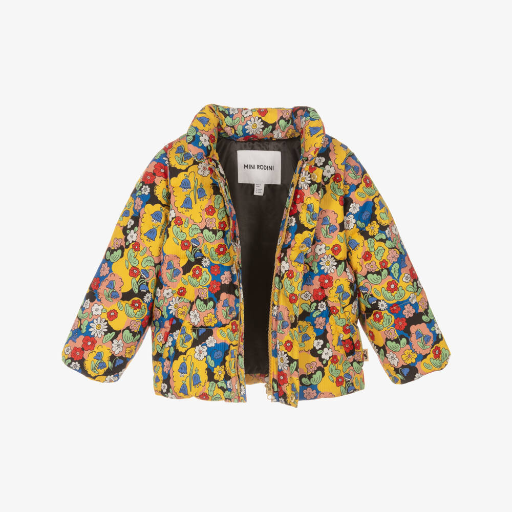 Mini Rodini-Girls Yellow Floral Print Puffer Jacket | Childrensalon Outlet