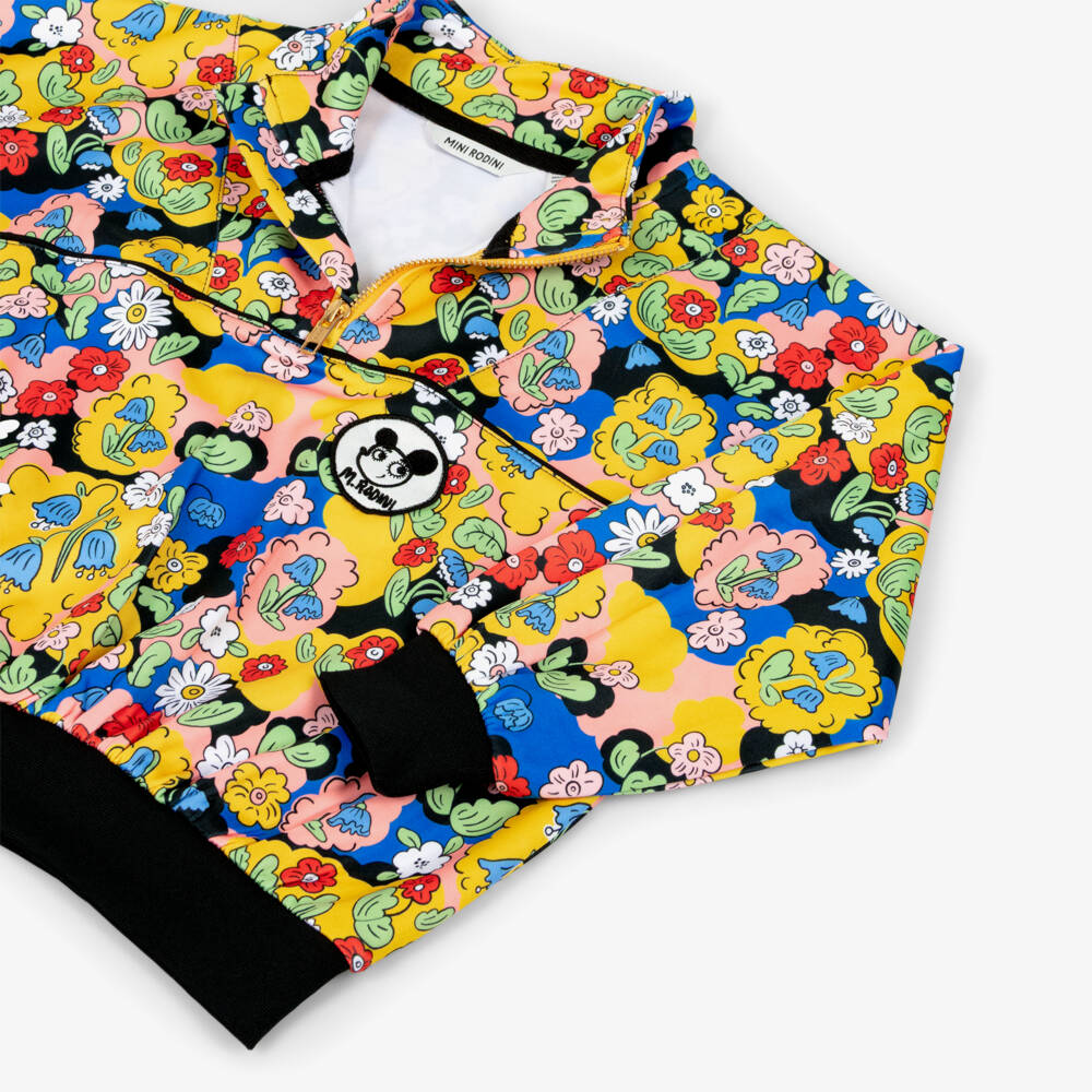 Mini Rodini-Girls Yellow Floral Sweatshirt with Ritzratz Patch | Childrensalon Outlet