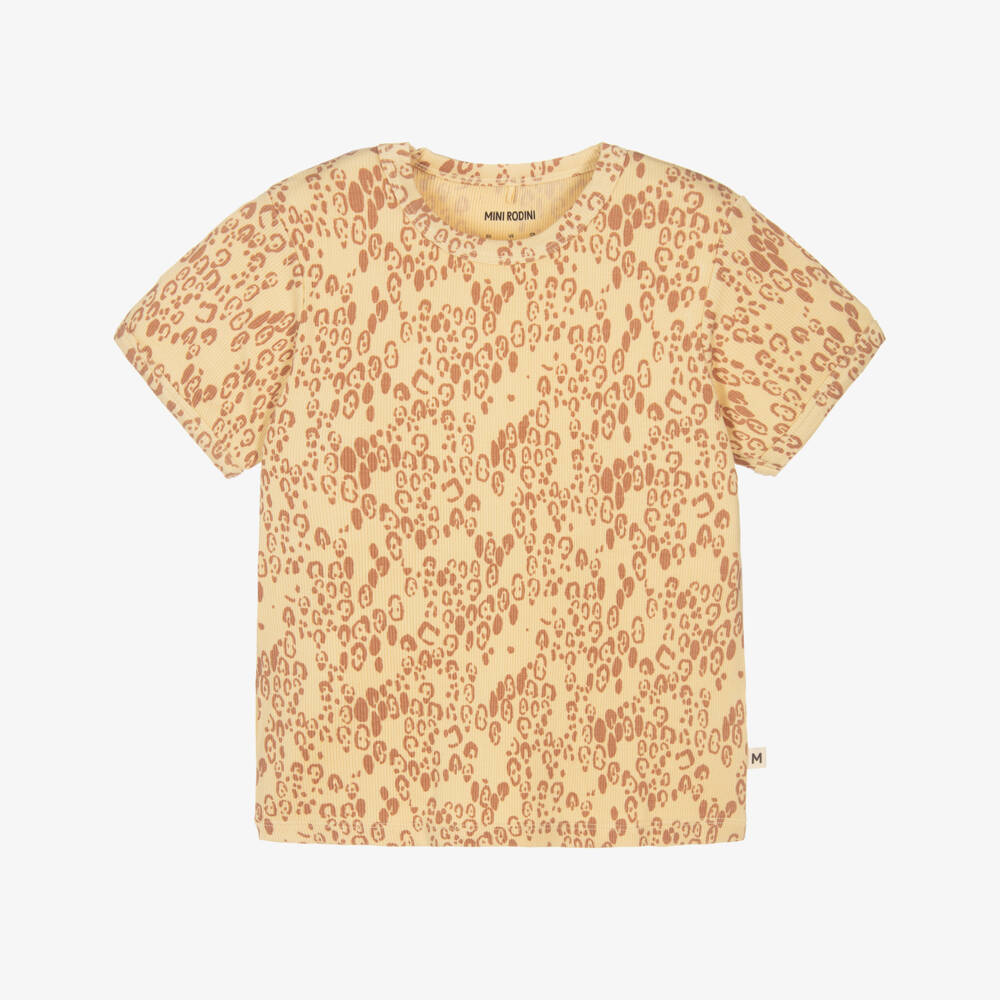 Mini Rodini-Girls Yellow Modal Leopard Print T-Shirt | Childrensalon Outlet
