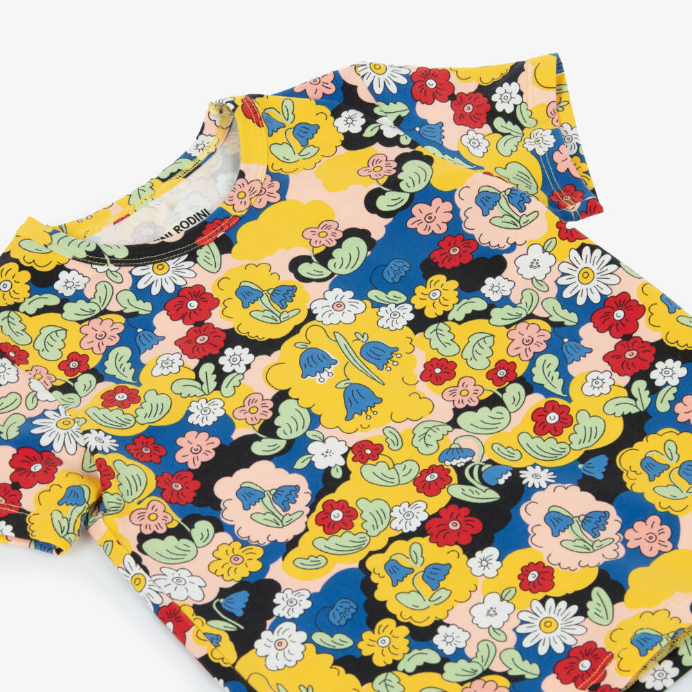 Mini Rodini-Girls Yellow Organic Cotton Floral T-Shirt | Childrensalon Outlet