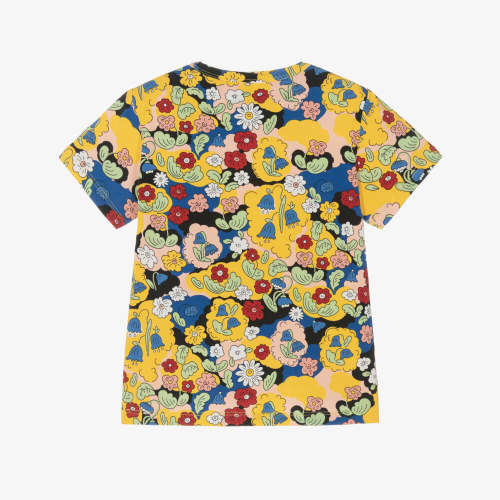 Mini Rodini-Girls Yellow Organic Cotton Floral T-Shirt | Childrensalon Outlet