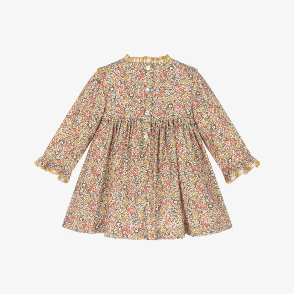 Foque-Girls Yellow & Pink Floral Cotton Dress | Childrensalon Outlet