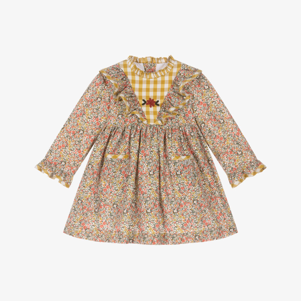 Foque-Girls Yellow & Pink Floral Cotton Dress | Childrensalon Outlet