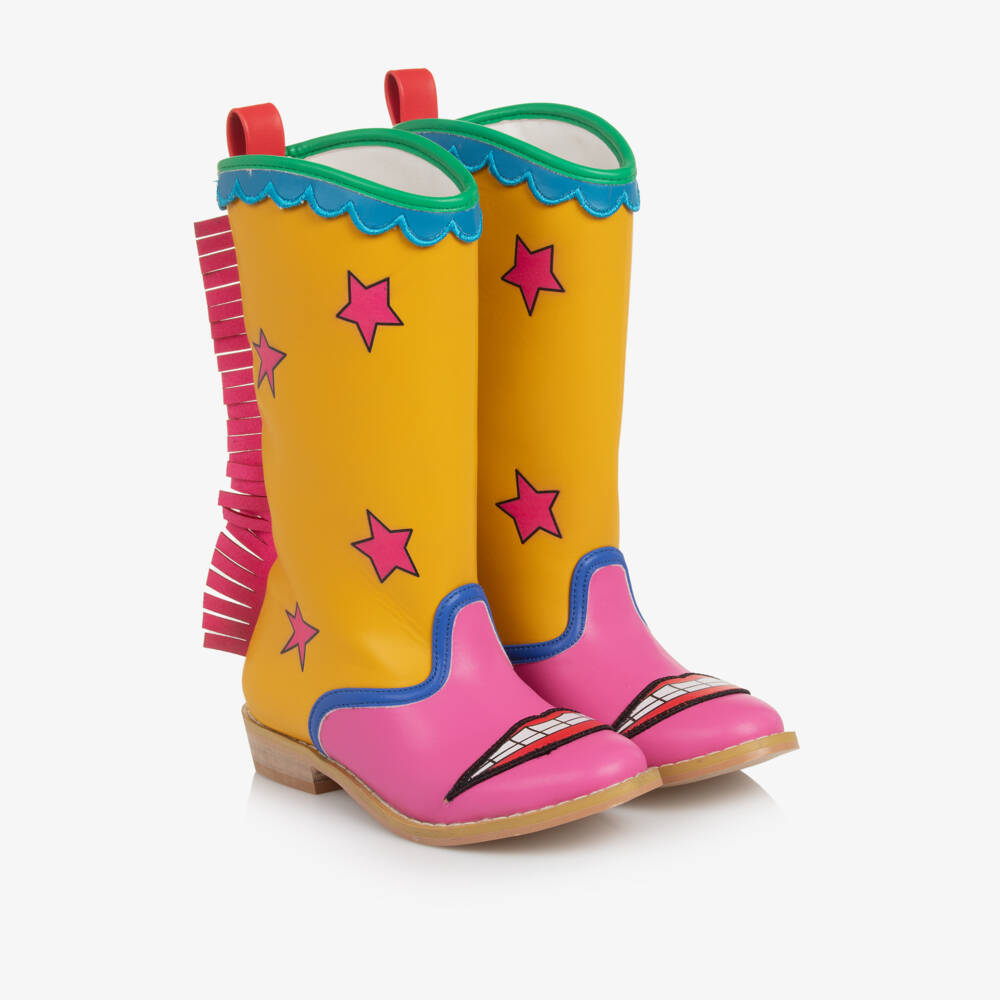 Stella McCartney Kids-Girls Yellow & Pink Star Cowboy Boots | Childrensalon Outlet