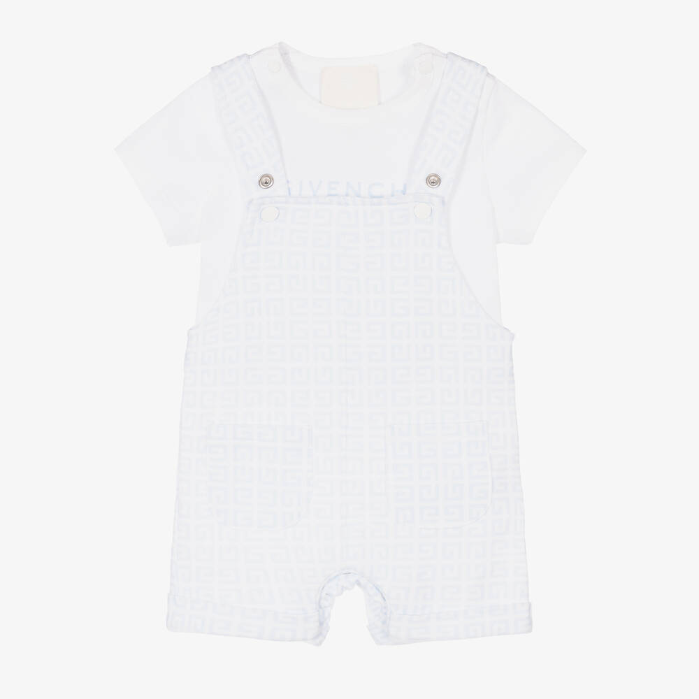 Givenchy - Baby Blue Cotton 4G Dungaree Set | Childrensalon