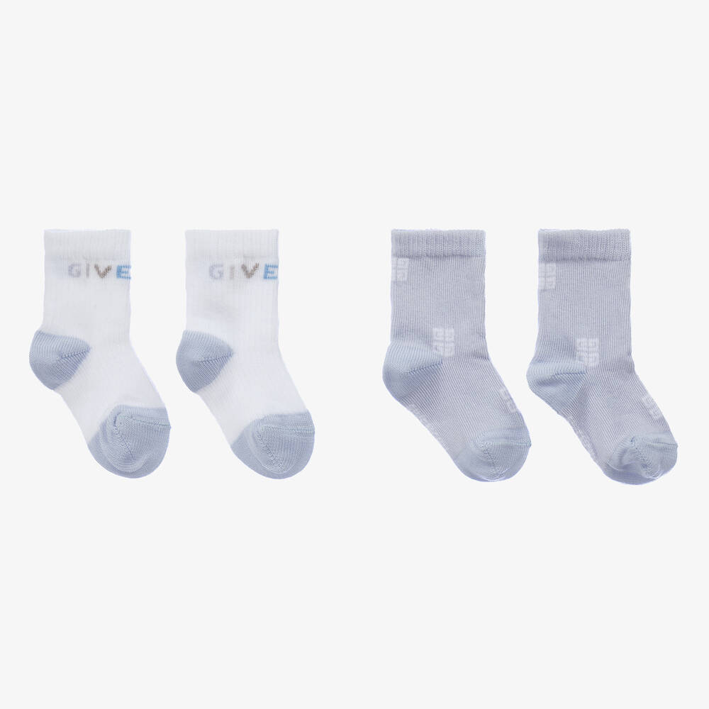 Givenchy - Baby Boys White & Blue Cotton Socks (2 Pack) | Childrensalon