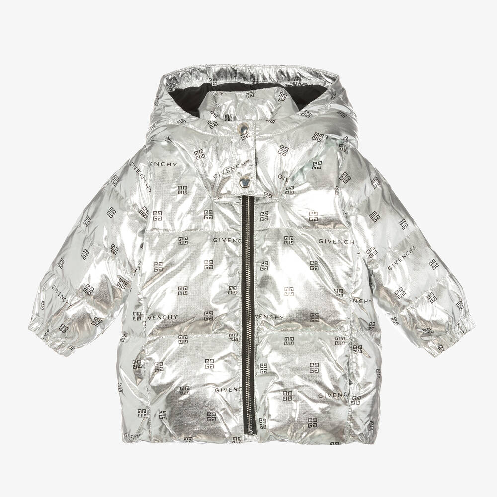 Givenchy - Baby Girls Metallic Silver 4G Down Jacket | Childrensalon