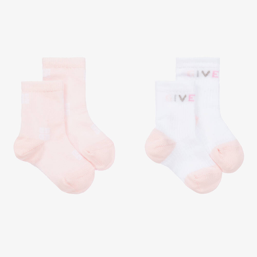 Givenchy - Baby Girls Pink Cotton 4G Socks (2 Pack) | Childrensalon