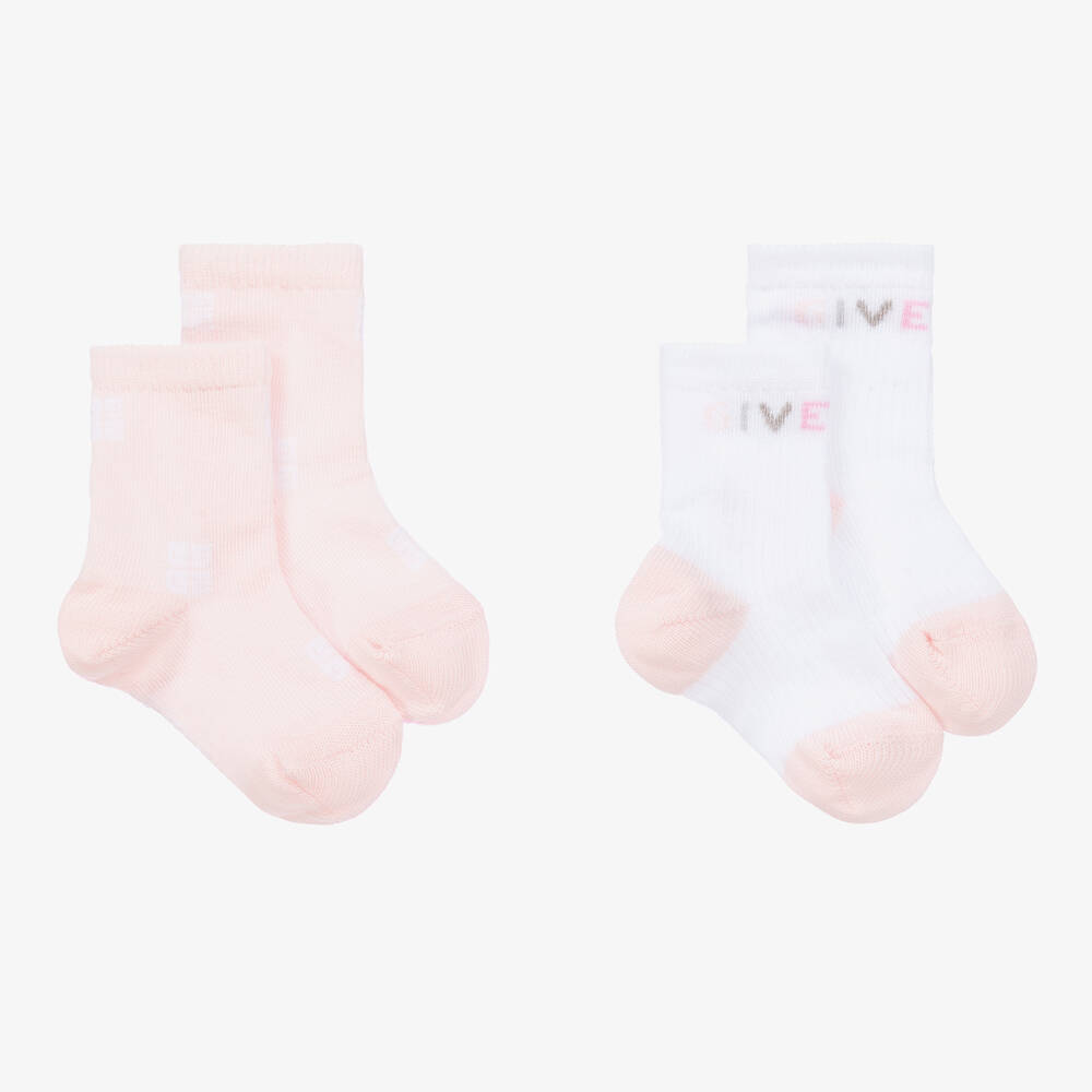 Givenchy-Baby Girls Pink Cotton 4G Socks (2 Pack) | Childrensalon Outlet