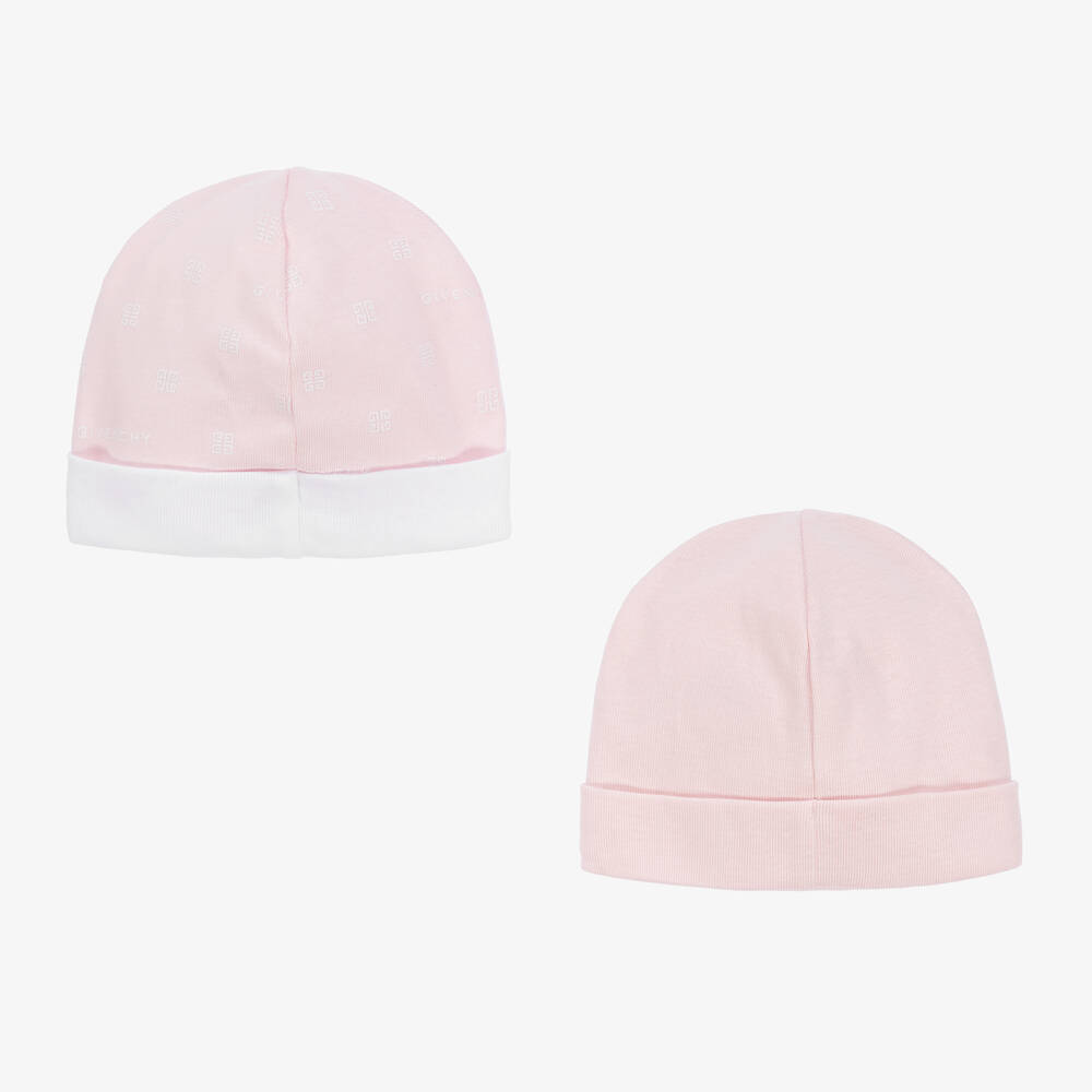 Givenchy Baby Girls Pink Cotton Hats 2 Pack