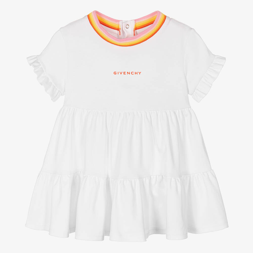Baby Girls White Cotton Logo Dress