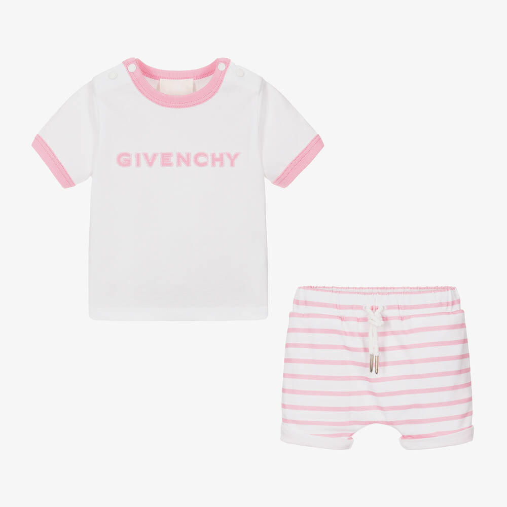 Givenchy Baby Girls White Pink Cotton Shorts Set