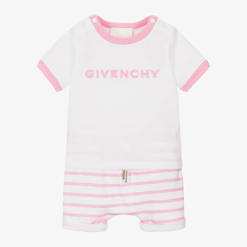 Givenchy-Baby Girls White & Pink Cotton Shorts Set | Childrensalon Outlet