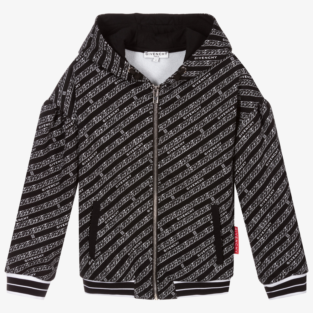 Givenchy - Black Chain Logo Zip-Up Top | Childrensalon