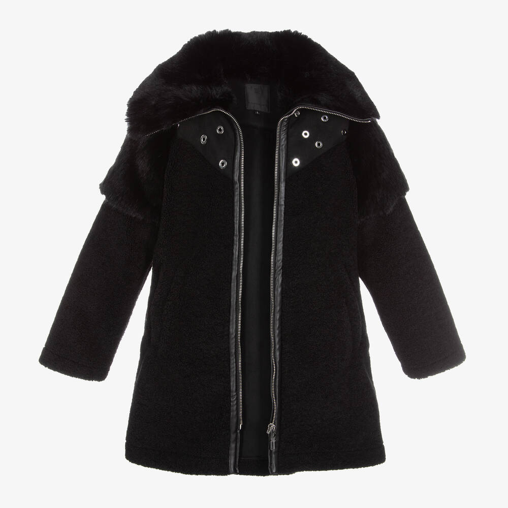 Givenchy-Black Faux Shearling Coat | Childrensalon Outlet